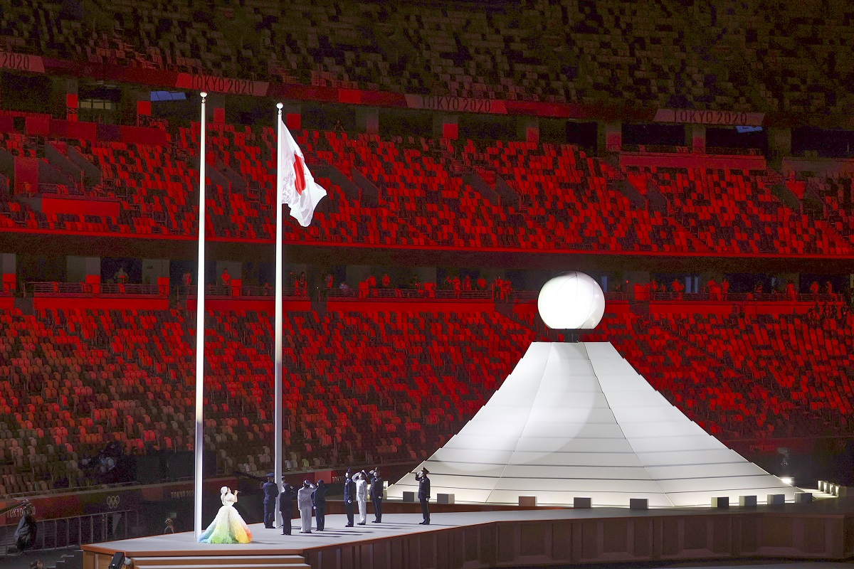 23일 일본 도쿄 신주쿠 국립경기장에서 열린 2020 도쿄올림픽 개막식 현장. 관중석이 텅 비어 있다. [사진=연합뉴스 제공] ⓜ